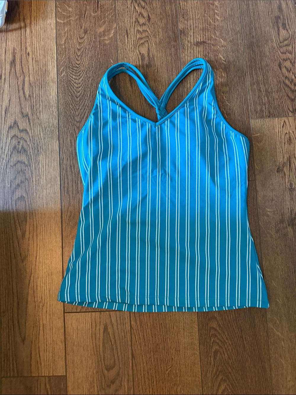 KIAVA Teal and White Striped V‑Neck Swim Tank